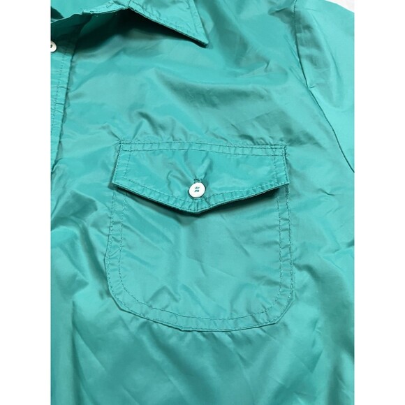 VTG LL Bean Collared Pullover Windbreaker Jacket Size Medium Green 1/2 Button - Picture 4 of 9